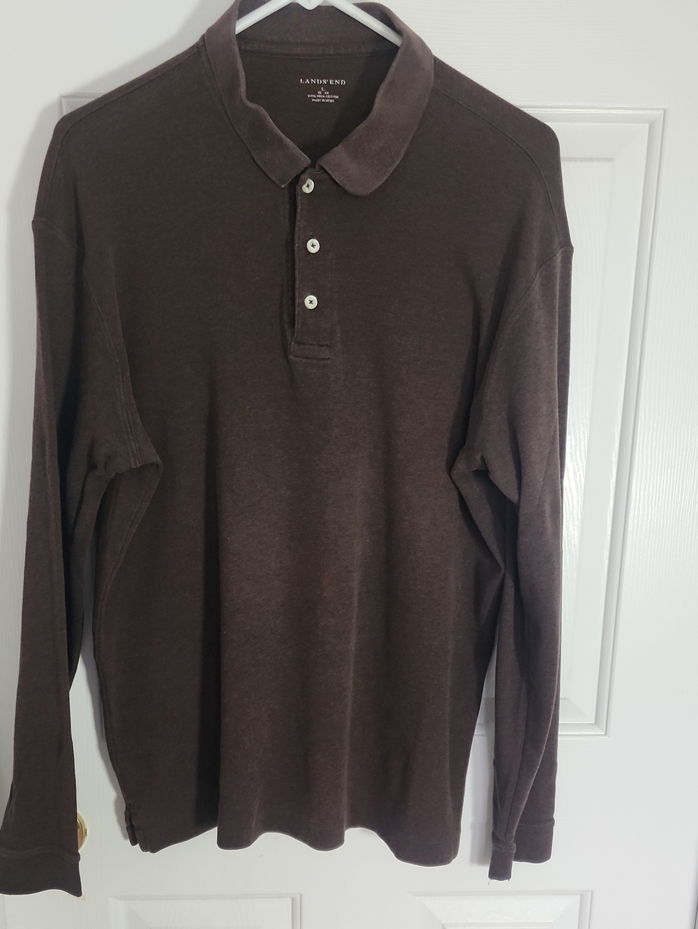 Lands' End Men's Long-Sleeve Polo Shirt - Chocolate Brown